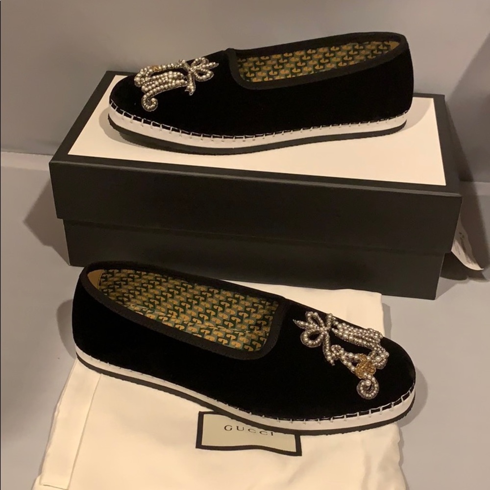 Gucci Black Velvet Am Appliqué Loafers Flats - Picture 7 of 9